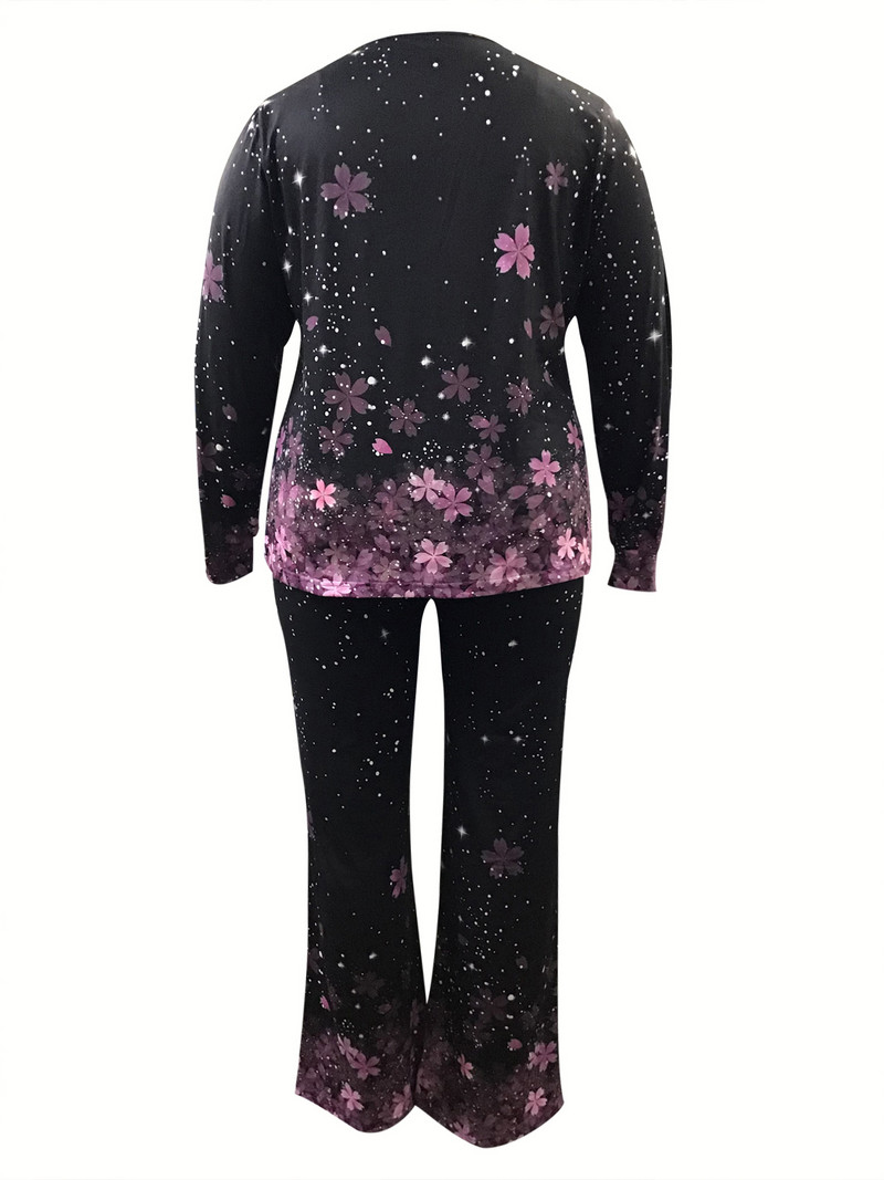 Dámske nohavice LW Plus Size s dlhým rukávom a vintage bodkovanou potlačou, kvetinovou potlačou, bežnej veľkosti, jeseň a zima, plus veľkosť