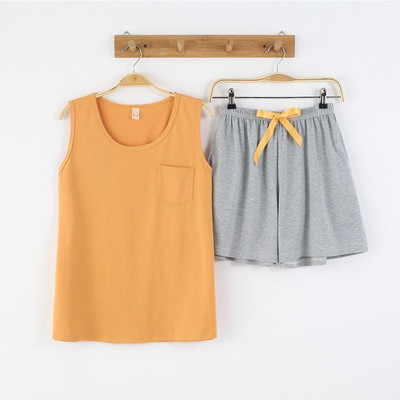 Πυτζάμες Γυναικείες Φιόγκοι Soild Χρώμα Καλοκαιρινά Βαμβακερά Αμάνικα Casual Nightwear Cami Top Sets νυχτικά