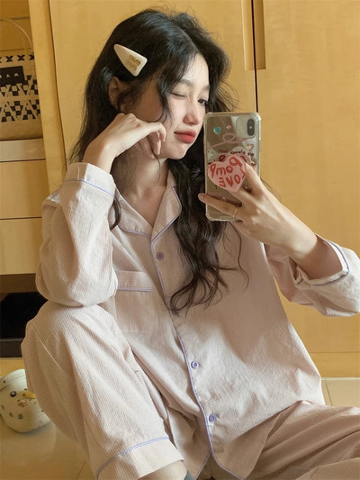 Γυναικείες Πυτζάμες Νέα Φθινοπωρινή Ανοιξιάτικη Μακρυμάνικη Σετ Πυτζάμες Ριγέ καρτούν πιτζάμα Γυναικεία Σπίτι Νυχτικά Σετ Ζακέτα