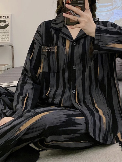 Γυναικείες Πυτζάμες Νέα Φθινοπωρινή Ανοιξιάτικη Μακρυμάνικη Σετ Πυτζάμες Ριγέ καρτούν πιτζάμα Γυναικεία Σπίτι Νυχτικά Σετ Ζακέτα