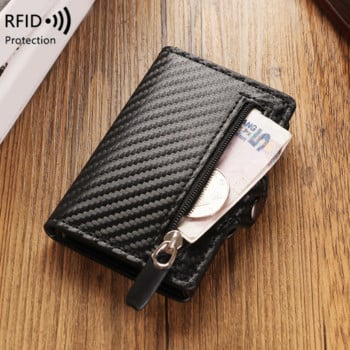 Въглеродни влакна Rfid блокираща защита Мъжки Id портфейл на притежателя на кредитна карта Кожен метален калъф за притежател на карта за бизнес банка CreditCard