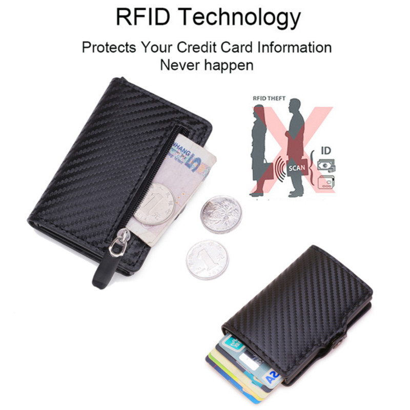 Süsinikkiust Rfid-blokeerimise kaitse Meeste ID krediitkaardihoidja Rahakott Nahk Metall Äripanga krediitkaardi kaardihoidja ümbris