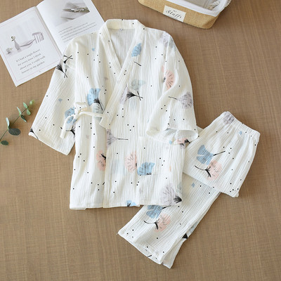 Pijamale pentru femei, primăvară și vară, din fire de bumbac pur, kimono, pijamale pentru femei, 2 piese, pijama cu decolteu în V, pijama pentru femei, îmbrăcăminte de relaxare