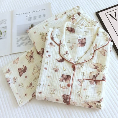 Talvised naiste pidžaamad, 100% puuvillased suures suuruses pidžaamad Loomade džunglitrükk Kodumajapidamises Naiste pidžaamad Puhkeriided Sügisene magamisriided