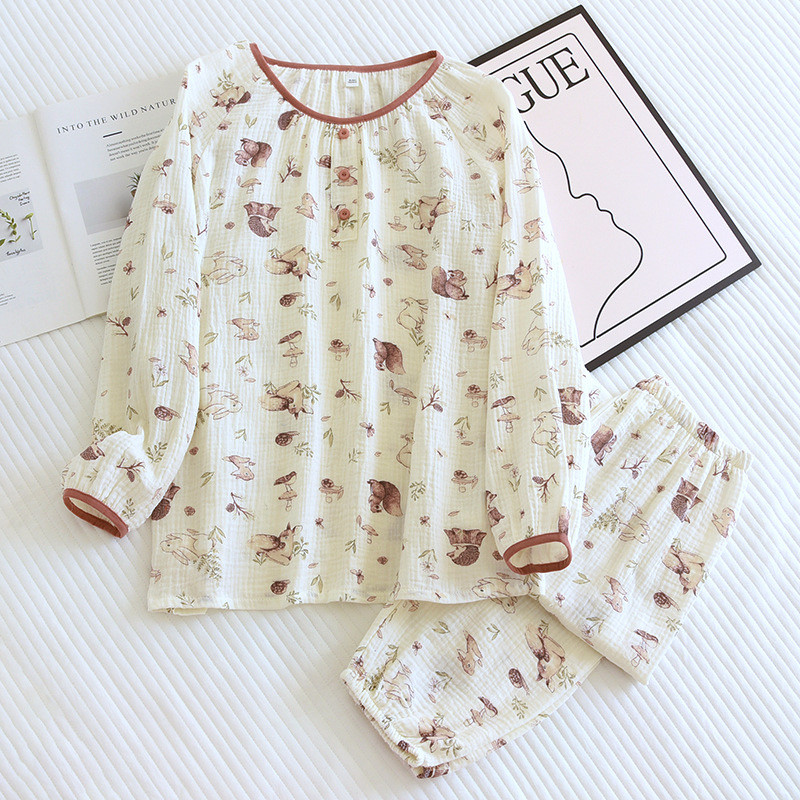 Talvised naiste pidžaamad, 100% puuvillased suures suuruses pidžaamad Loomade džunglitrükk Kodumajapidamises Naiste pidžaamad Puhkeriided Sügisene magamisriided