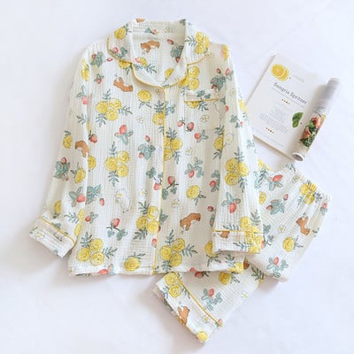 100% pamut géz női pizsama hálóruha, női 2 részes készlet