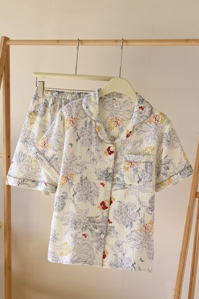 100% pamut géz női pizsama hálóruha, női 2 részes készlet