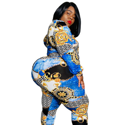 Suures suuruses kaheosalised komplektid, kevadised naiste prinditud särk ja püksid Seksikas dressipluus, naiste moe dressirõivad, hulgimüük