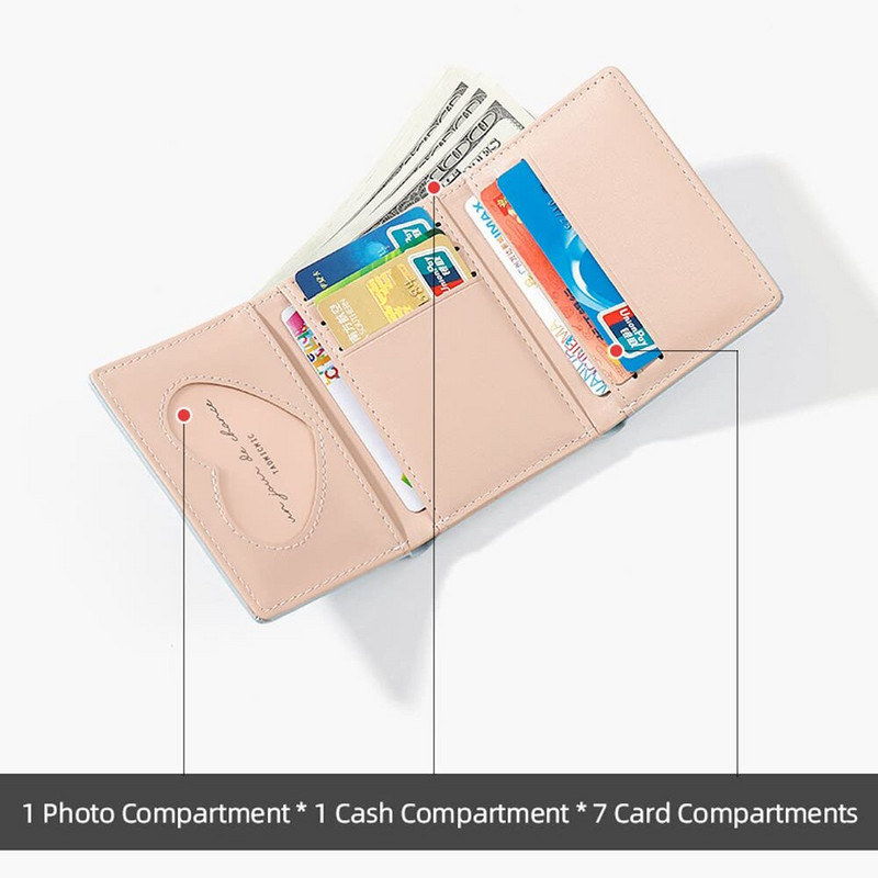 Χαριτωμένο μικρό πορτοφόλι για κορίτσια Γυναικείο τριδιπλωμένο πορτοφόλι Cash Pocket Flowers PU Δερμάτινη θήκη κάρτας εκτύπωσης Πορτοφόλι κέρματος με παράθυρο ταυτότητας