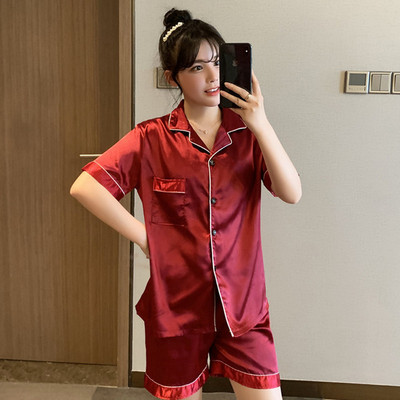 Νέες Πυτζάμες Γυναικείες Σαλόνια Σατέν Μονόχρωμα Σετ Πυτζάμες Γυναικεία 2 τεμάχια Μακρυμάνικα Πυτζάμες Γυναικεία Στολή για Σπίτι