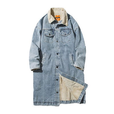 1,8 kg! Bărbați groasă iarnă Parka lungă jachetă denim fleece blugi cu fermoar manșetă paltoane pentru bărbați supradimensionate cașmir streetwear 2023