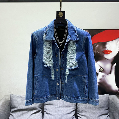 Design cu găuri răzuite și rupte de mulțime PFHQ, jachete din denim pentru umăr, haină lejeră și la modă, versatilă la modă pentru bărbați 21F3107