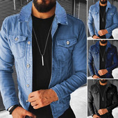Ανδρικό τζιν παλτό μονόχρωμο μακρυμάνικο γυριστό γιακά Φθινοπωρινό τζιν παλτό για αναρρίχηση