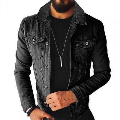 Ανδρικό τζιν παλτό μονόχρωμο μακρυμάνικο γυριστό γιακά Φθινοπωρινό τζιν παλτό για αναρρίχηση