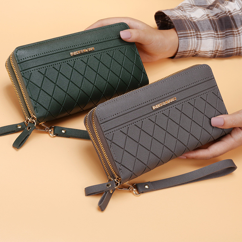 Moteriškos ilgos piniginės, dvigubos užtrauktuko sankabos, moteriškos prabangios piniginės kortelių laikiklis Retro didelės talpos daugiafunkcinės piniginės Unisex krepšys