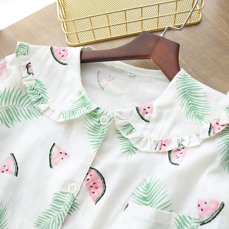 Japán új tavaszi és őszi női pamut géz hosszú ujjú nadrág kétrészes édes és aranyos házi szervízkészlet női pizsama