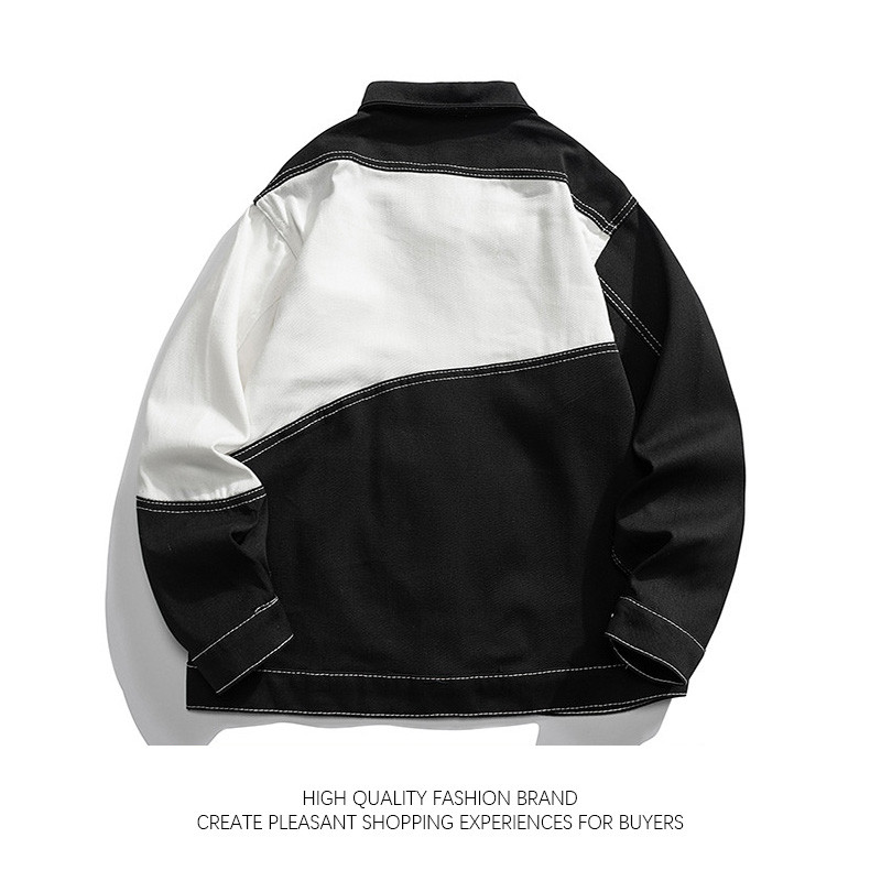 Värvi blokeeriv teksajakk 2023. aasta sügistalvine must valge revääriga teksad mantel Meeste isikupärastatud tänavamootorratta jope