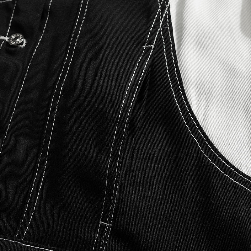 Värvi blokeeriv teksajakk 2023. aasta sügistalvine must valge revääriga teksad mantel Meeste isikupärastatud tänavamootorratta jope