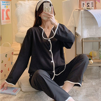 Γυναικεία Σετ Πυτζάμες Μεταξωτές Σατέν Πυτζάμες Μονόχρωμες Πυζάμες Casual Άνετο Σπίτι Γυναικείο Κοστούμι δύο τεμαχίων μακρυμάνικο παντελόνι Νυχτικά