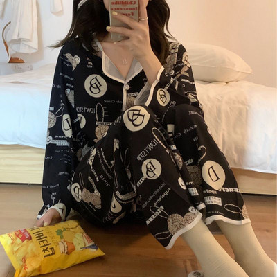 Γυναικεία Σετ Πυτζάμες Μεταξωτές Σατέν Πυτζάμες Μονόχρωμες Πυζάμες Casual Άνετο Σπίτι Γυναικείο Κοστούμι δύο τεμαχίων μακρυμάνικο παντελόνι Νυχτικά