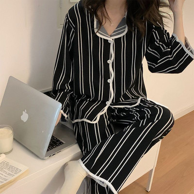 Γυναικεία Σετ Πυτζάμες Μεταξωτές Σατέν Πυτζάμες Μονόχρωμες Πυζάμες Casual Άνετο Σπίτι Γυναικείο Κοστούμι δύο τεμαχίων μακρυμάνικο παντελόνι Νυχτικά