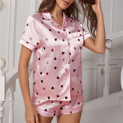 Νέο Silk Pjs Γυναικεία κοντομάνικα Σετ Πυτζάμες Σατέν Γυναικείο κοστούμι για σπίτι Γλυκιές πιτζάμες Γυναικείες πιτζάμες