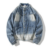 Rozstrapkaná džínsová bunda, nadrozmerná džínsová bunda pre mužov, jeseň a zima, ležérne oblečenie, kabáty s náprsnými vreckami, streetwear