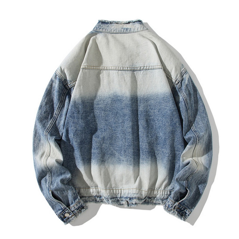 Rozstrapkaná džínsová bunda, nadrozmerná džínsová bunda pre mužov, jeseň a zima, ležérne oblečenie, kabáty s náprsnými vreckami, streetwear