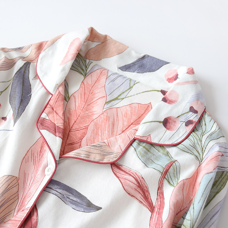 2023 pijamale din bumbac de primăvară și toamnă pentru doamne set din două piese de flori din plante plus cardigan cu mâneci lungi set de serviciu acasă