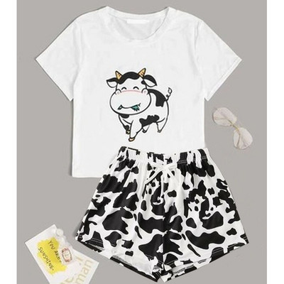 Πιτζάμες με στάμπα αγελάδας για γυναίκες Νυχτερινά καλοκαιρινά ρούχα για το σπίτι Σετ πιτζάμες Femme πιτζάμες Sleep top + παντελόνι