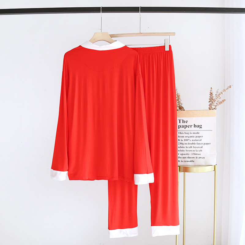 Pijamale noi de primăvară și vară pentru damă, pantaloni cu mânecă lungă, din două piese, modal, roșu, cu decolteu în V, set de 2 piese pentru femei.