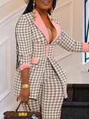 LW Plus Size Houndstooth Blazer Nohavice Set Dámske nohavice Blazers Topy Pencil Nohavice Dvojdielne Kancelárske Lady Módne Outfity Jesenné Outfity