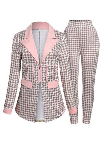 LW Plus Size Houndstooth Παντελόνι Blazer Σετ Γυναικεία Παντελόνια Μπλέιζερ Μπλούζες Μολύβι Παντελόνια δύο τεμαχίων Γραφείο Lady Fashion Outfits Φθινοπωρινά