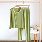 Ανοιξιάτικες και καλοκαιρινές πιτζάμες νέου στυλ, μακρυμάνικο κοστούμι παντελόνι, γυναικείο Modal άνετο, δαντέλα άκρη, ρούχα για το σπίτι δύο τεμαχίων