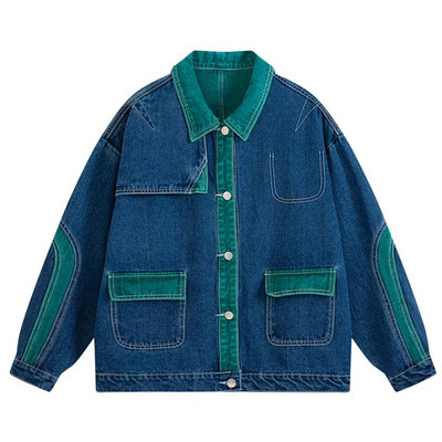 Patchwork farmer dzseki férfi női vonal Dizájn lehajtható gallér Laza alkalmi vintage kabát Uniszex Varsity Bomber felsőruházat őszi
