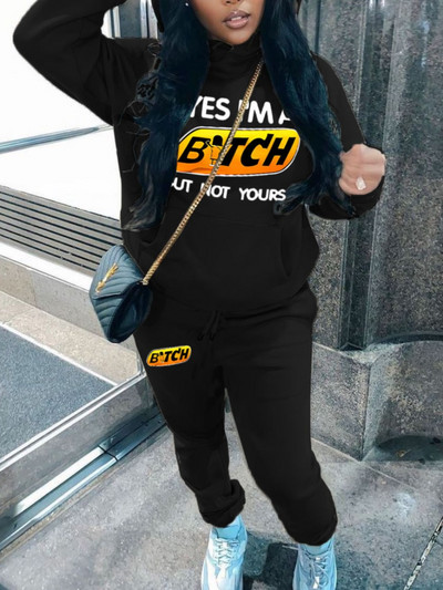 LW Plus SizeDviejų dalių rinkinys Raidžių raštų sportinio kostiumo komplektas Moteriškas aprangos laisvas 2 dalių komplektas Streetwear Adching Ensemble Femme 2vnt.