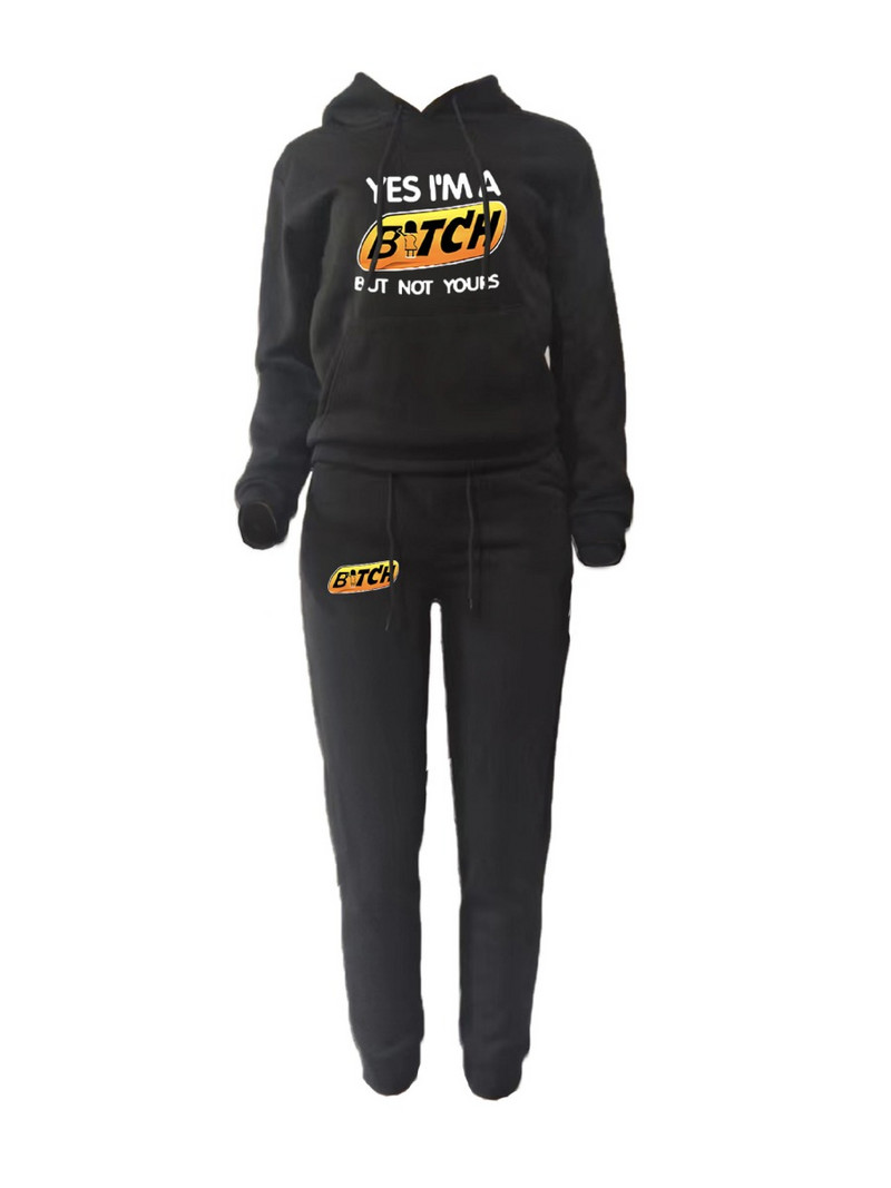 LW Plus SizeDvojdielna súprava s písmenovou potlačou, dámsky outfit, voľný 2-dielna súprava, streetwear, zladený komplet Femme, 2 ks