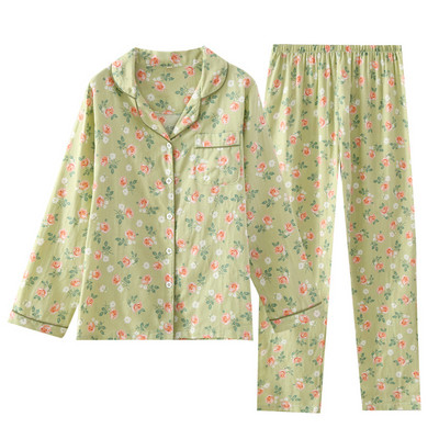 Το 2023 είναι το νέο σετ γυναικείων πιτζάμες για την άνοιξη και το καλοκαίρι, μακρυμάνικο παντελόνι από 100% βαμβακερά υπέροχα λουλούδια, οικιακά ρούχα δύο τεμαχίων