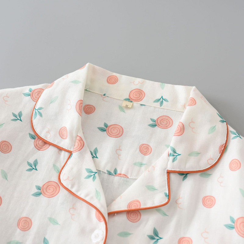 Pijamale din tifon de bumbac 100% pentru femei de primăvară și vară, pantaloni cu mâneci lungi, drăguț și simplu, costum din două piese, serviciu la domiciliu