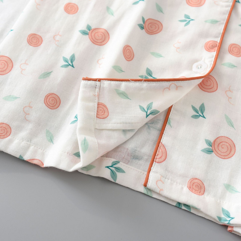 Pijamale din tifon de bumbac 100% pentru femei de primăvară și vară, pantaloni cu mâneci lungi, drăguț și simplu, costum din două piese, serviciu la domiciliu