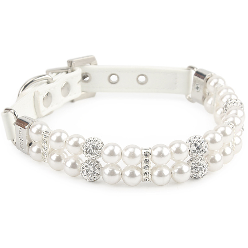 Κολιέ με μαργαριτάρια σκύλου Δερμάτινο κολιέ PU Τεχνητά μαργαριτάρια Κολάρα για κατοικίδια με στρας για μικρό κολάρο σκύλου