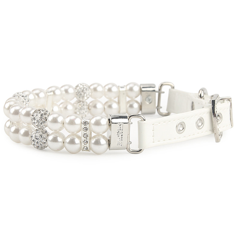 Κολιέ με μαργαριτάρια σκύλου Δερμάτινο κολιέ PU Τεχνητά μαργαριτάρια Κολάρα για κατοικίδια με στρας για μικρό κολάρο σκύλου