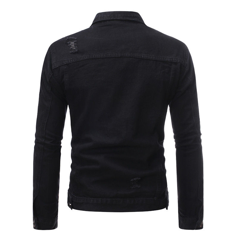 Uus kevadine sügisene meeste teksajakk jakk Soliidne must sinine vabaaja tänavarõivad Hole teksamantel Meeste teksajakid