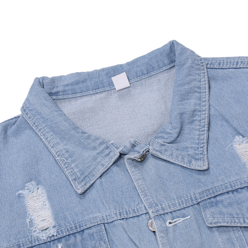 Uus kevadine sügisene meeste teksajakk jakk Soliidne must sinine vabaaja tänavarõivad Hole teksamantel Meeste teksajakid