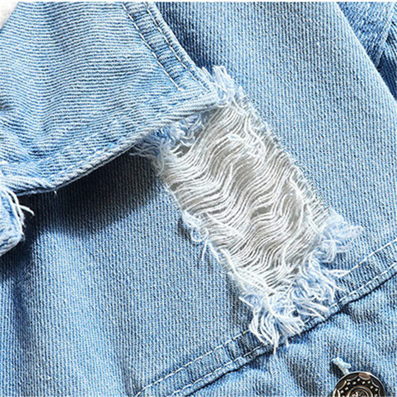 Uus kevadine sügisene meeste teksajakk jakk Soliidne must sinine vabaaja tänavarõivad Hole teksamantel Meeste teksajakid