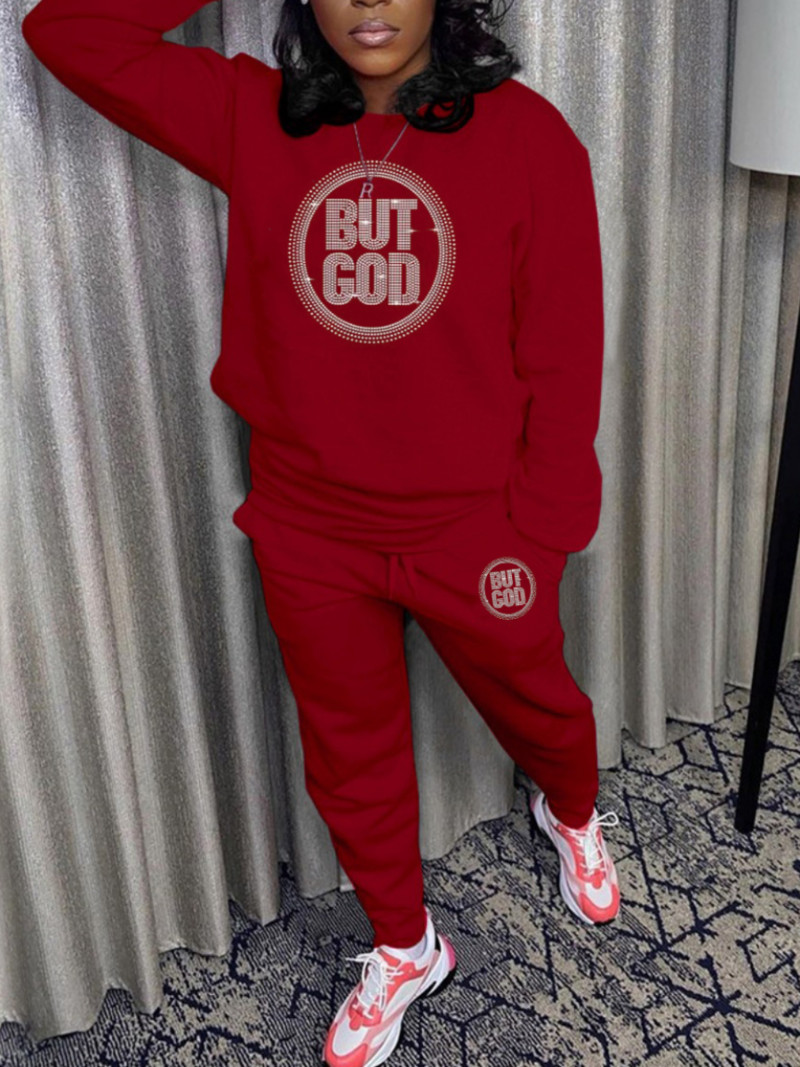 LW Plus Size Γυναικεία αθλητική φόρμα με κουκούλα δύο τεμαχίων σετ με στρας γράμμα ντεκόρ Παντελόνι κορδόνι Σετ φθινοπωρινό παντελόνι αθλητικά ρούχα