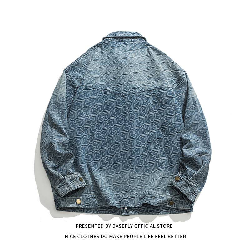 Sügiskevadine täissüdameprinter Teksajakk Unisex Meeste Pesapallipommitaja Unisex Naiste Mantel Kõrge Tänavarõivad Puuvillane