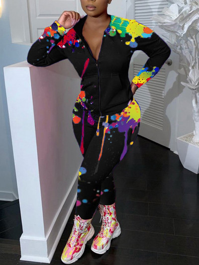 LW Plus Size Two pices σετ Splash Ink Pocket Design Σετ παντελόνι Τζάτζερ Σετ παντελόνι Σπορ αθλητική φόρμα γυμναστικής σετ δύο τεμαχίων