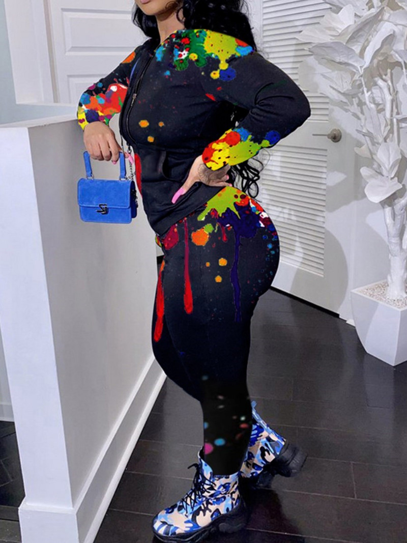 LW Plus Size Two pices σετ Splash Ink Pocket Design Σετ παντελόνι Τζάτζερ Σετ παντελόνι Σπορ αθλητική φόρμα γυμναστικής σετ δύο τεμαχίων