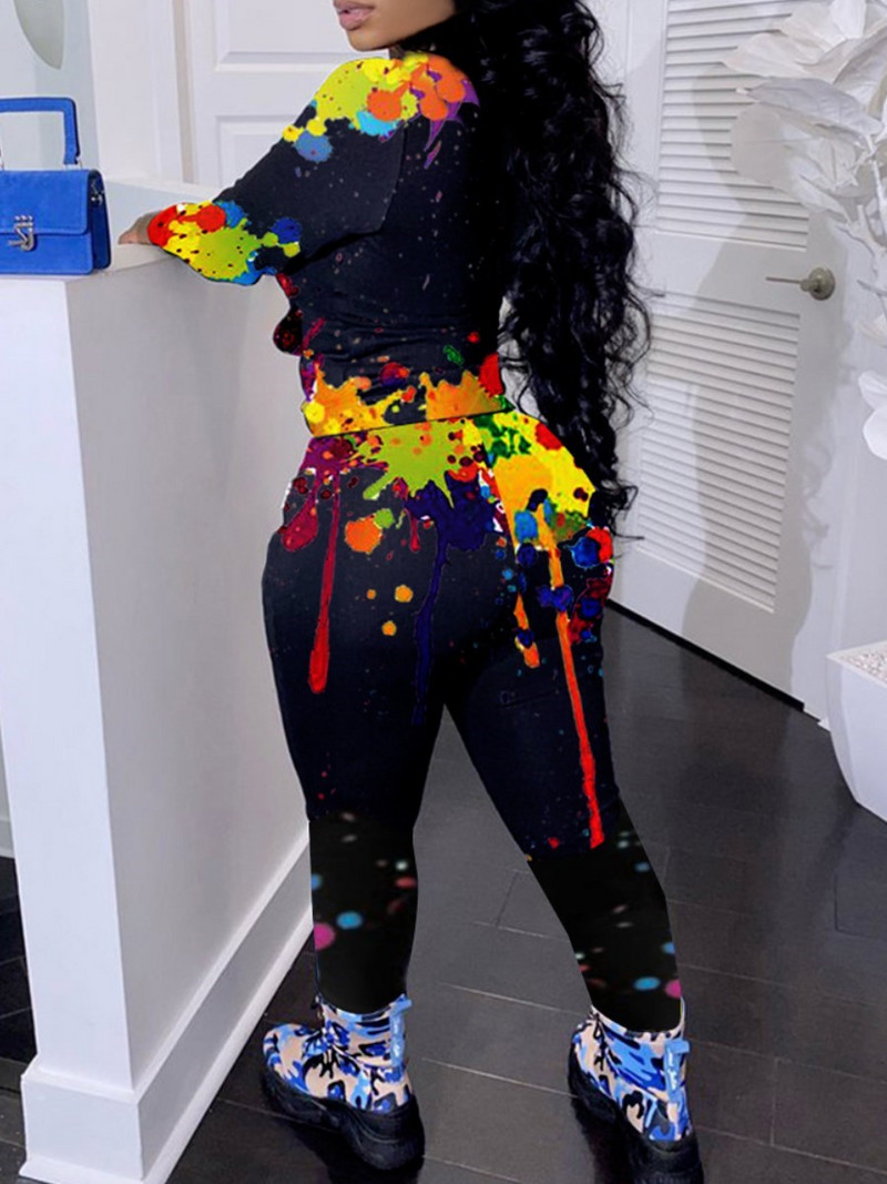 LW Plus Size Two pices σετ Splash Ink Pocket Design Σετ παντελόνι Τζάτζερ Σετ παντελόνι Σπορ αθλητική φόρμα γυμναστικής σετ δύο τεμαχίων